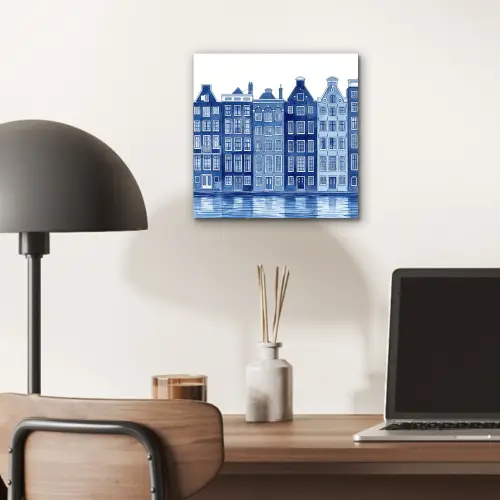 Aquarel - Grachtenpanden - Delfts - Blauw aluminium wit klein -sfeer5