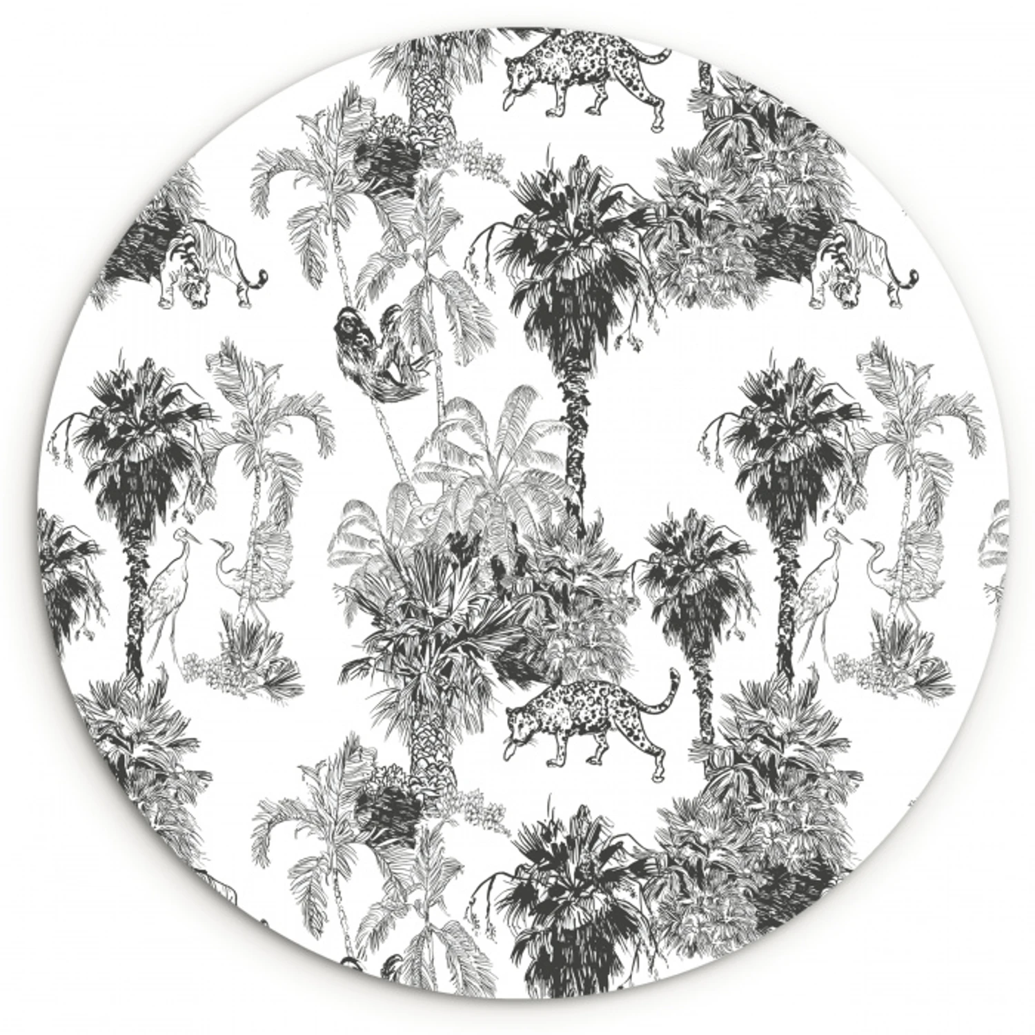 Jungle - Dieren - Grijs Wandcirkel plexiglas klein 852 -3d