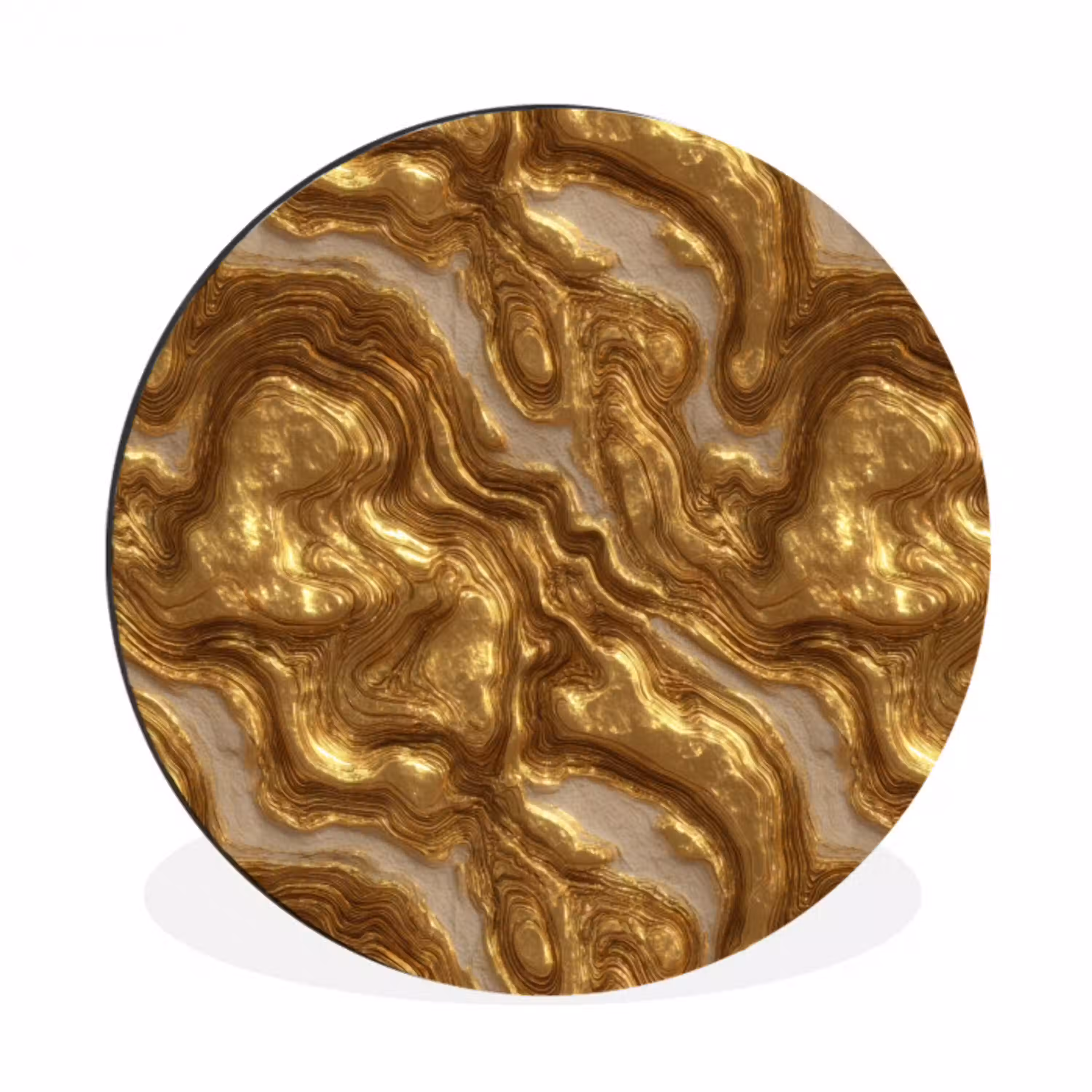 Golven - Organisch - Goud - Crème Wandcirkel aluminium klein 190 -3d