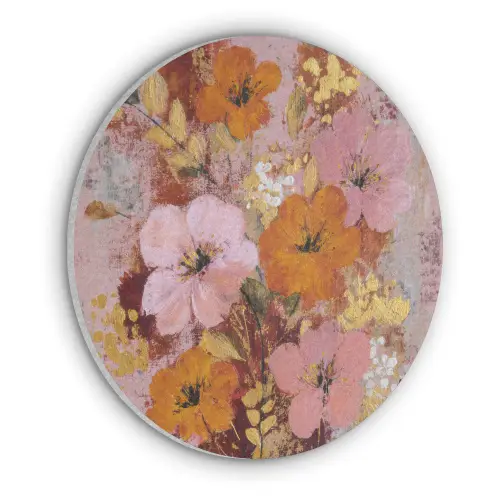 Schilderij - Bloemen - Rustiek - Roze Akoestische PET Vilt - Rond klein -3d