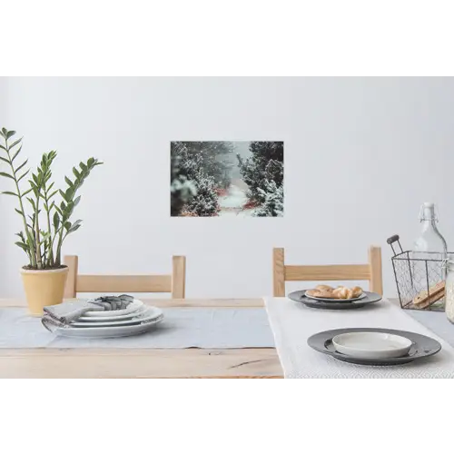 Bos - Winter - Bomen - Natuur - Pad - Sneeuw Muursticker klein -eettafel