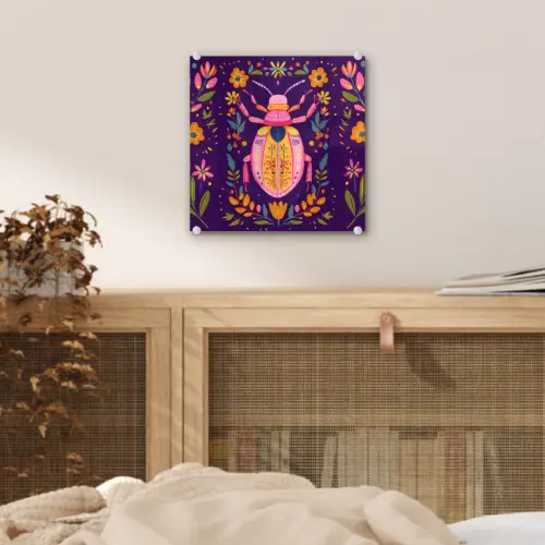 Kever - Felgekleurd - Bloemen - Bladeren plexiglas 5mm klein -sfeer4