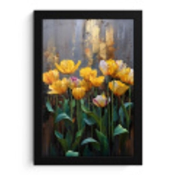Tulpen - Geel - Penseelstreken - Abstract fotolijst zwart zonder passe partout klein -3d