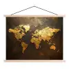 Wereldkaart - Goud - Roest textielposter latten blank klein -3d