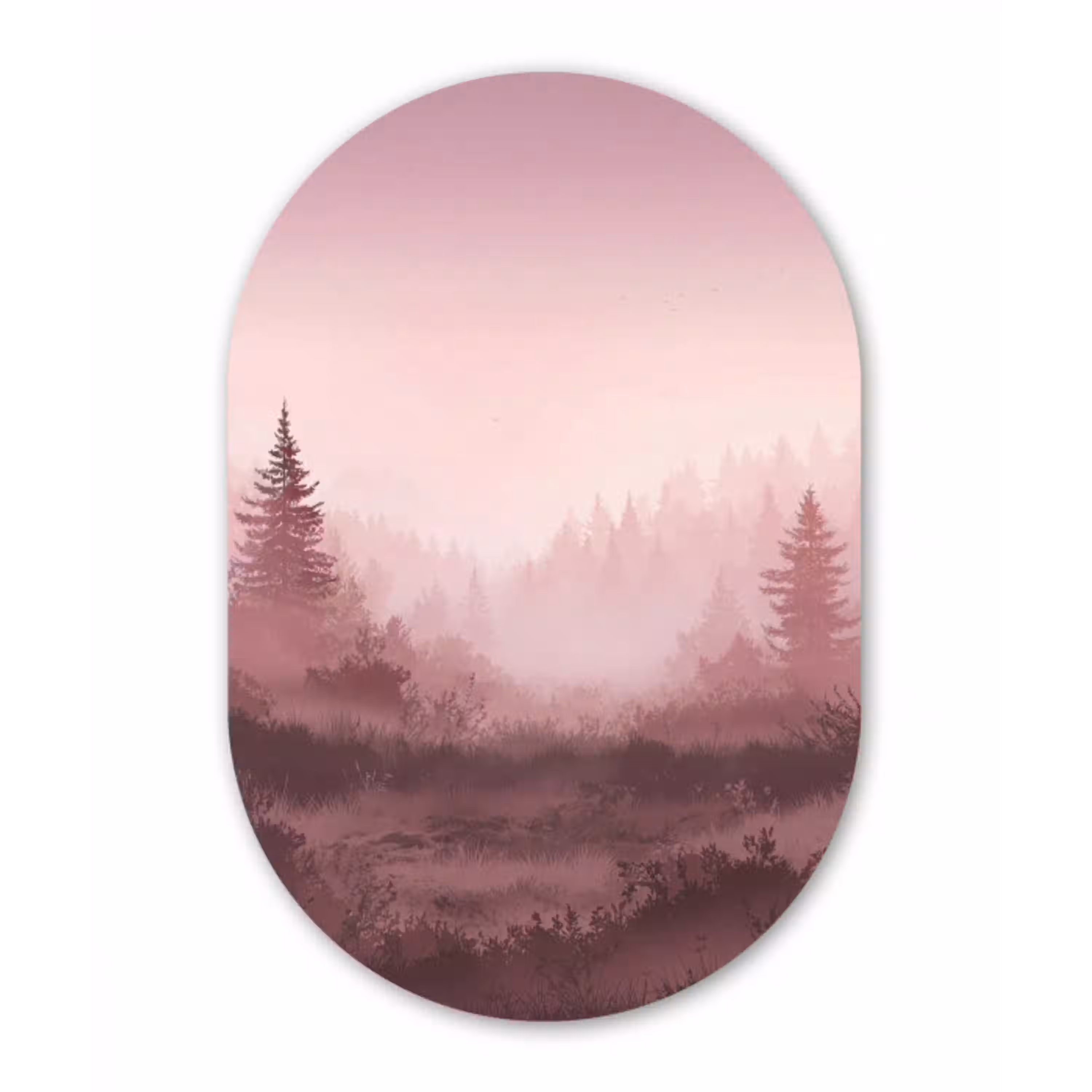 Landschap - Mistig - Roze Wandcirkel Ovaal Aluminium middel -3d