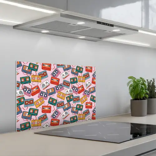 Cassette - Patroon - Roze keuken achterwand spatscherm klein 900 -3d_schuin