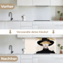 Vrouw - Portret - Modern - Goud - Kunst keuken achterwand 2 middel -voor-na_DE
