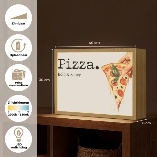 Pizza - Kaas - Pepperoni Light Box met batterij (Wandlamp) middel -USP_websiteoverzichtNL