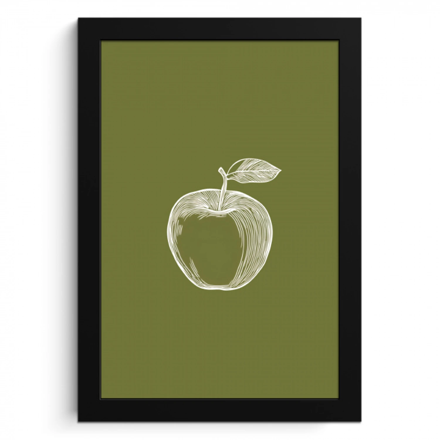 Lijntekening - Appel - Olijfgroen - Blaadje KitchenYeah - Keuken - Fotolijst klein -3d