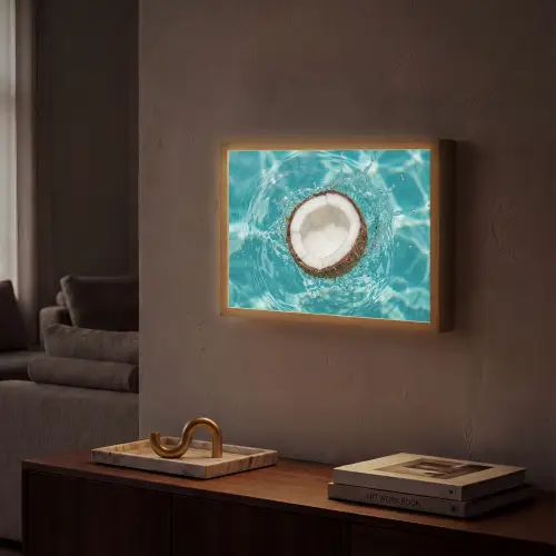 Kokosnoot - Water - Wit Light Box met batterij (Wandlamp) middel -sfeer1