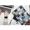 Patroon - Blauw - Vierkanten laptophoes neopreen klein -bureau