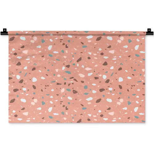 Terrazzo -  Patroon - Kleurrijk - Roze - Blauw Wandkleed katoen klein 269 -zz3d