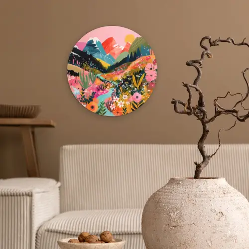 Rivier - Diepte - Bloemen Wandcirkel kunststof plaat 5mm dik klein -sfeer1