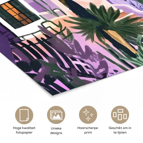 Huizen - Minimalistisch - Palmbomen - Kust poster papier klein -closeup_NL