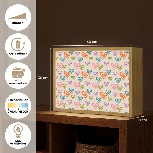 Kleurrijk - Hartjes - Patroon - Beige Light Box met batterij (Wandlamp) middel 907 -USP_websiteoverzichtNL