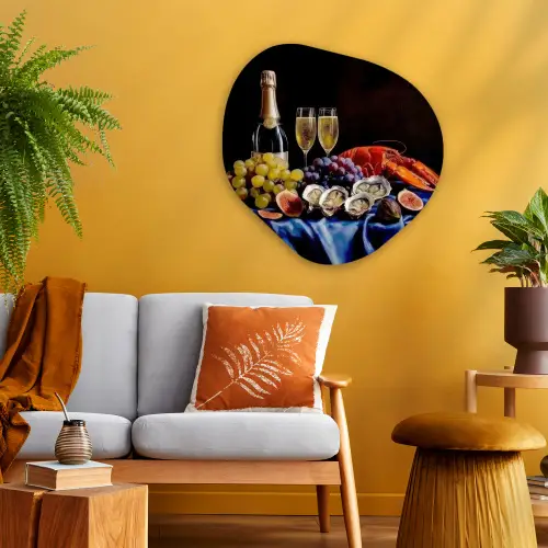 Champagne - Luxe - Oesters Wandcirkel Organisch Aluminium middel -sfeer4