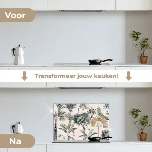 Bladeren - Monstera - Jungle - Tropical keuken achterwand spatscherm klein -voor_na_NL