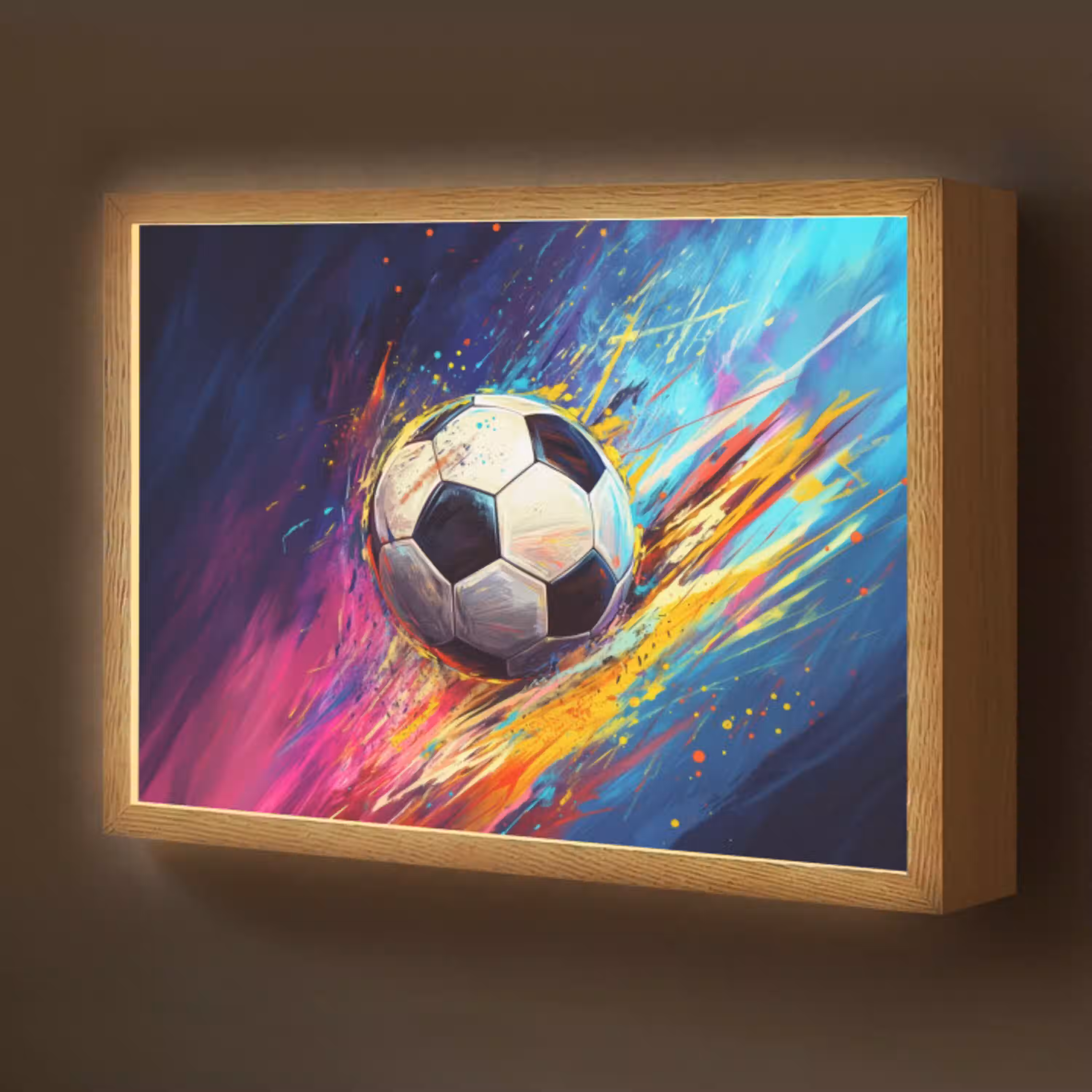 Voetbal - Kleurrijk - Abstract - Penseelstreken Light Box met batterij (Wandlamp kind) middel -z3d_website