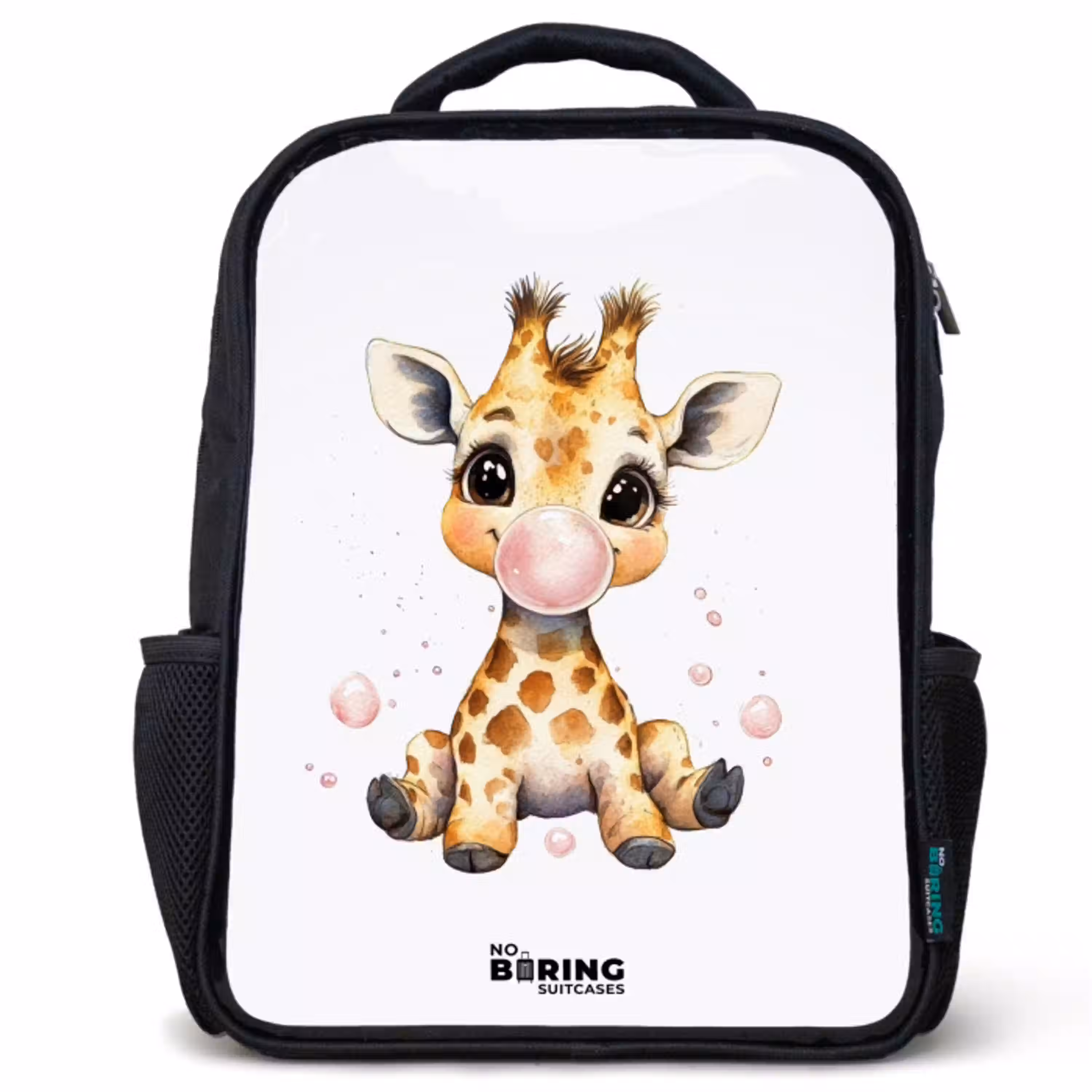Giraffe met roze kauwgombal Rugzak - Zwart middel -3d