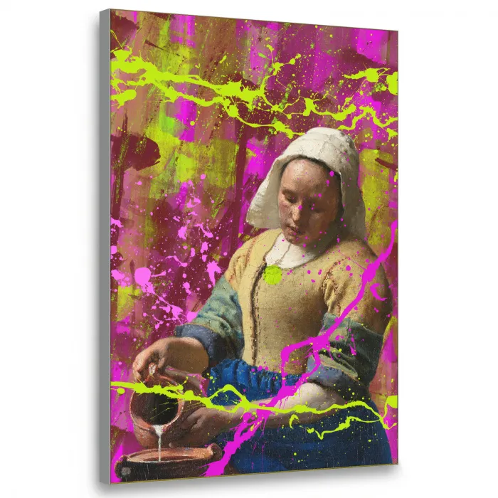 Melkmeisje - Johannes Vermeer - Neon Textielframe zilver middel -3d