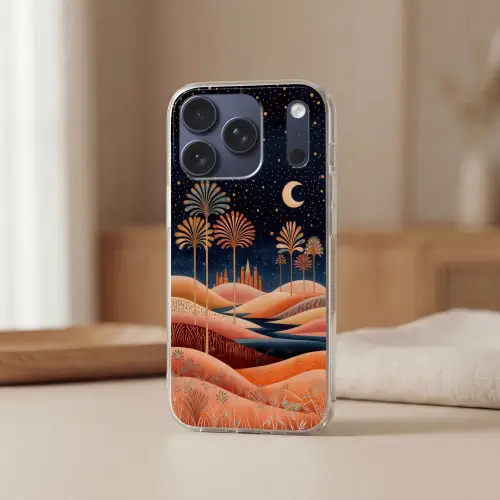 Sterrenhemel - Palmen - Rivier Telefoonhoesje iPhone 17 Pro klein -sfeer2