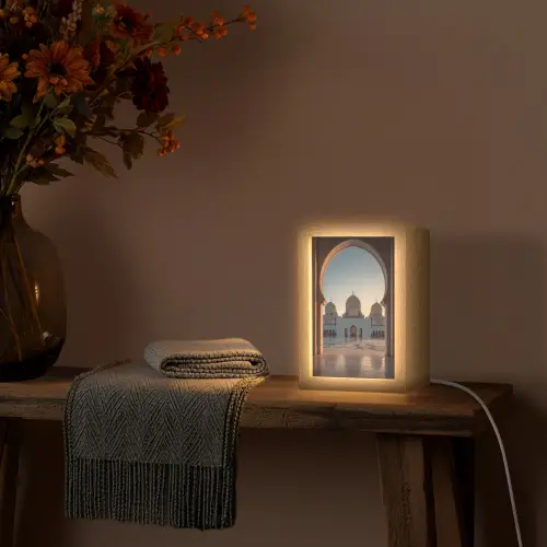 Zonsopkomst - Witte koepels - Plein - Moskee Light Box met kabel (Tafellamp) klein -sfeer4