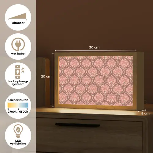 Waaiermotief - Patroon - Roze Light Box met kabel (Tafellamp) klein -USP_NL
