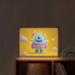 Monster - Snoep - Geel - Kleurrijk Light Box met batterij (Wandlamp kind) middel -sfeer1_kind