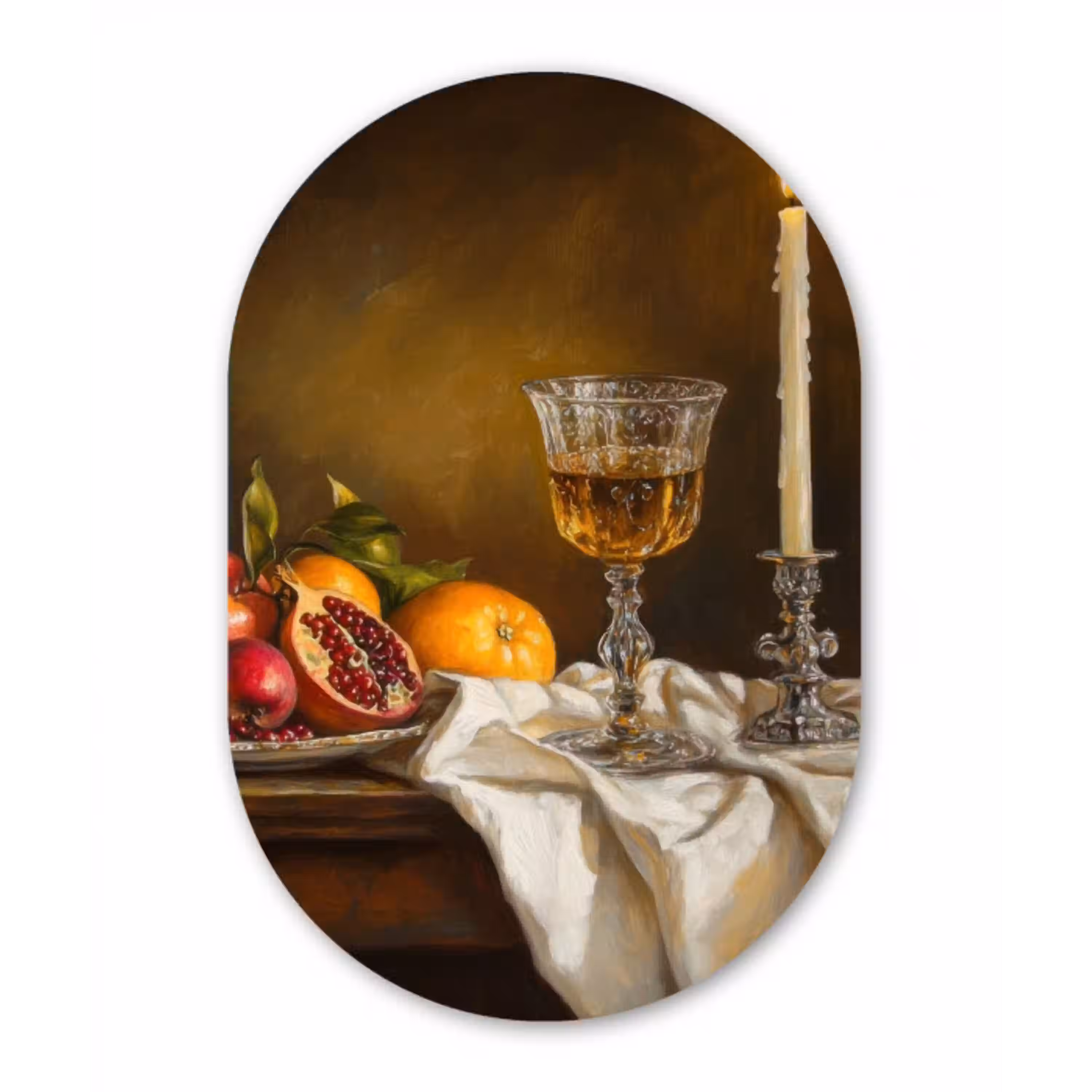 Fruit -  Stilleven - Wijn - Kaars Wandcirkel Ovaal Forex klein -3d