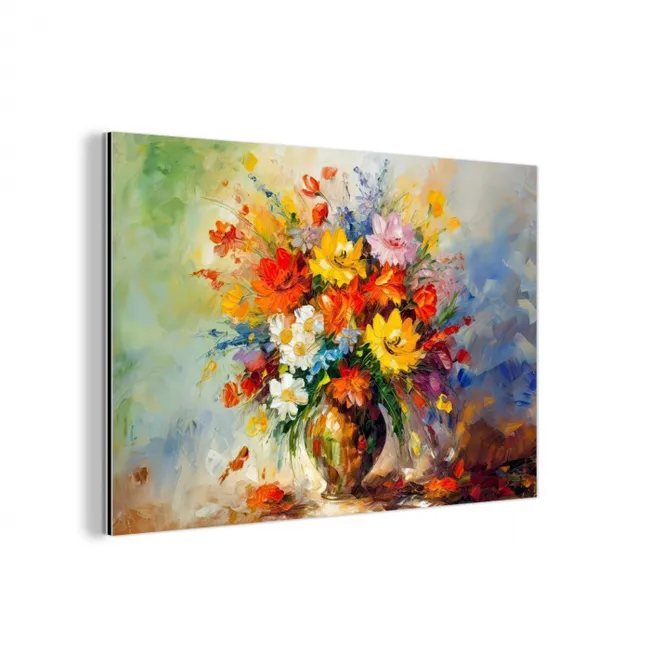 Bloemen - Kleurrijk - Olieverf - Bloempot aluminium wit klein -3d