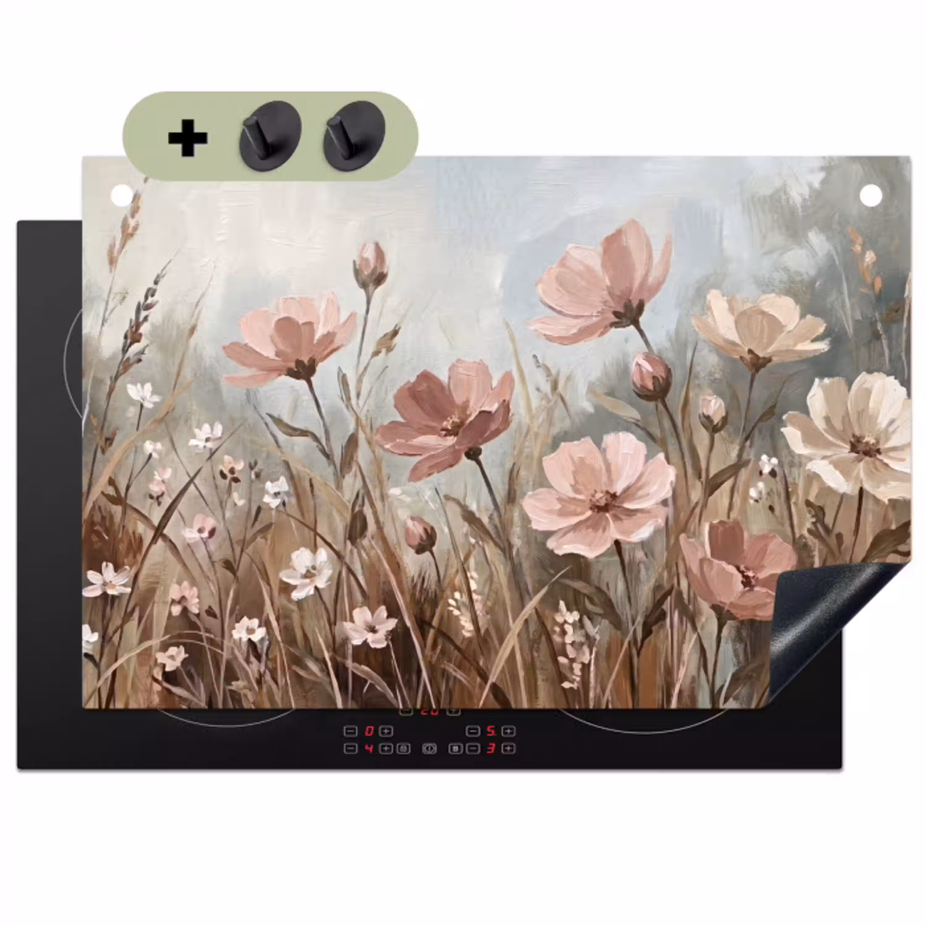 Bloemen - Botanisch - Schilderij - Pastel - Rustiek Inductie beschemer met haakjes klein -3d