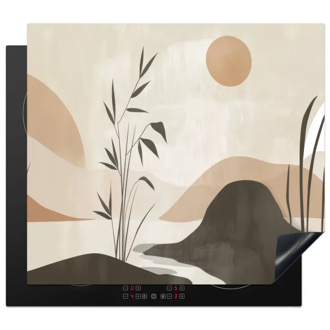 Japandi - Landschap - Beige Inductie beschermer vinyl 3mm middel -3d