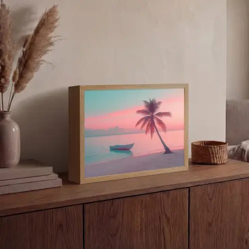 Zee - Boot - Zonsondergang Light Box met batterij (Wandlamp) middel -sfeer2