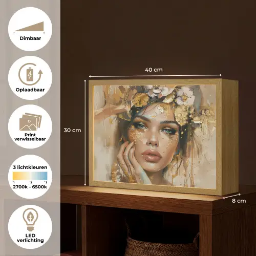 Vrouw - Bloemen  - Goud - Portret Light Box met batterij (Wandlamp) middel -USP_websiteoverzichtNL