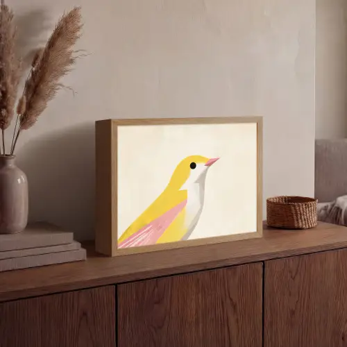 Vogel - Minimalistisch - Geel Light Box met batterij (Wandlamp) middel -sfeer2