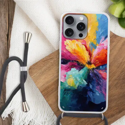 Bloemexplosie - Veelkleurig - Bewegend Hoesje iPhone 16 Pro Max met koord klein -sfeer4