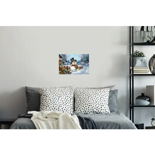 Sneeuwpop - Winterdorp - Kleurrijk Muursticker klein -slaapkamer