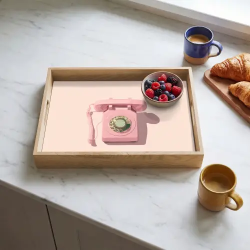 Draaischijftelefoon - Retro - Roze Dienblad Rechthoek middel -sfeer2