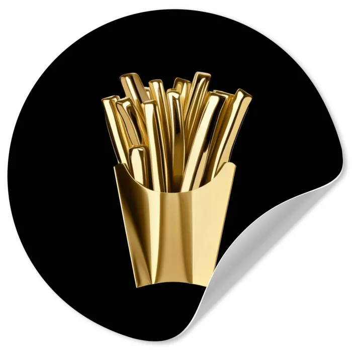 Friet - Goud - Chrome - Eten Wandcirkel behangsticker klein -3d