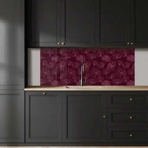 Bloemen - Patroon - Bordeauxrood keuken achterwand 2 middel 871 -sfeer1