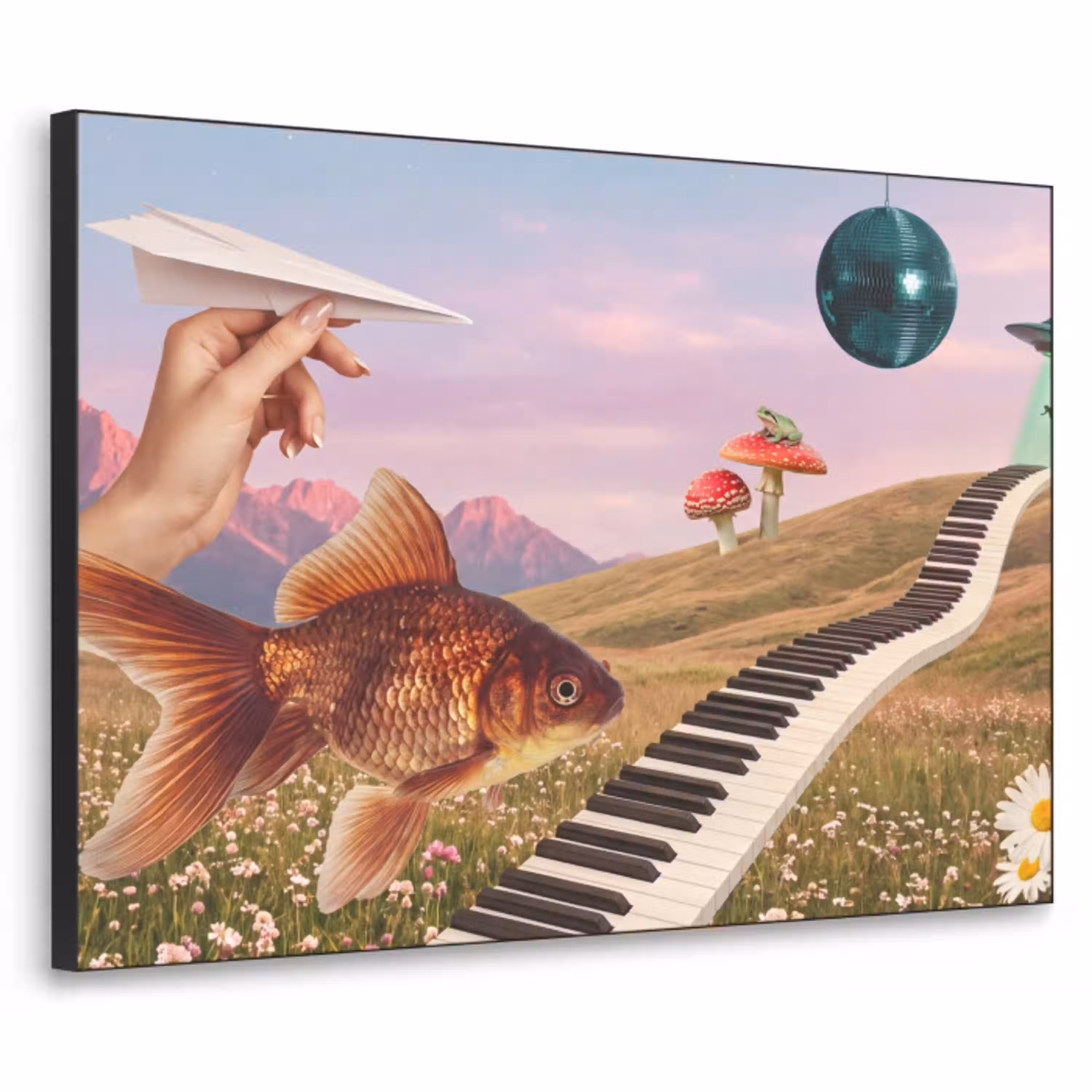 Vis - Natuur - Abstract Textielframe zwart klein -3d
