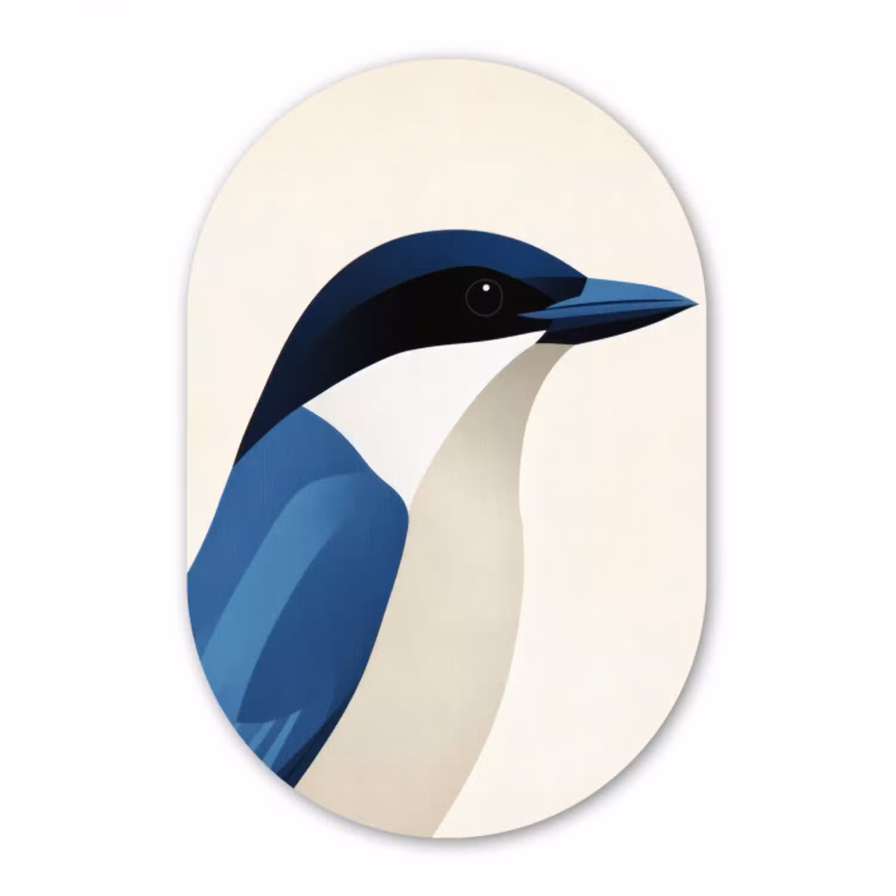 Illustratie - Blauw - Vogel Wandcirkel Ovaal Glas middel -3d