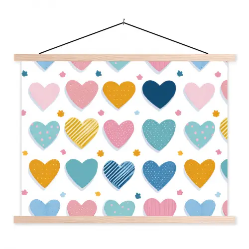 Hartjes - Pastel - Patroon textielposter latten blank klein -3d