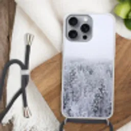 Bos - Sneeuw - Winter - Natuur - Wit Hoesje iPhone 16 Pro Max met koord klein -sfeer4