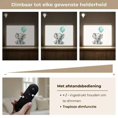 Olifant - Baby - Dieren - Blauwe ballon Light Box met batterij (Wandlamp kind) middel -USP_dimbaarNL