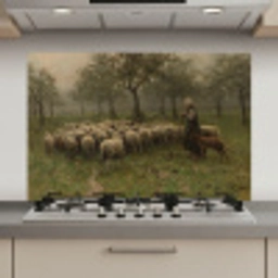 Herderin met kudde schapen - Schilderij van Anton Mauve keuken achterwand spatscherm klein -3d_website