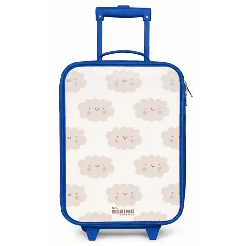 Vrolijke wolkjes met gezichtjes op crèmekleurige achtergrond Kinderkoffer - Blauw klein -zz3dotto