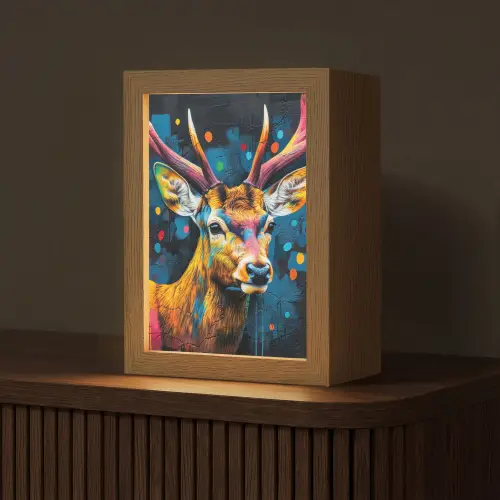 Graffiti - Hert - Dier - Kleurrijk Light Box met kabel (Tafellamp) klein -z3d_website