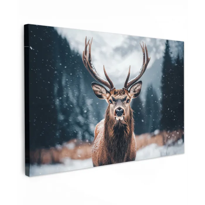 Hert - Dieren - Landschap - Winter - Sneeuw Tuinposter op houten frame 2 cm dik klein -3d