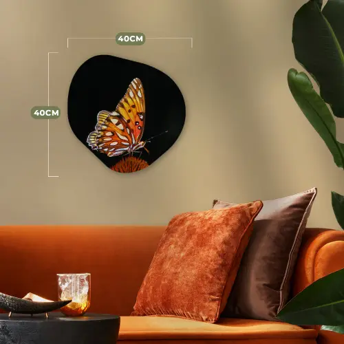 Vlinder - Bloemen - Insect - Portret - Zwart - Oranje Wandcirkel Organisch Forex 3mm klein -sfeer3